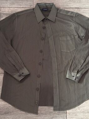 Vintage Croft & Barrow Green Pinstripe Button up Shirt Green/ Size Large